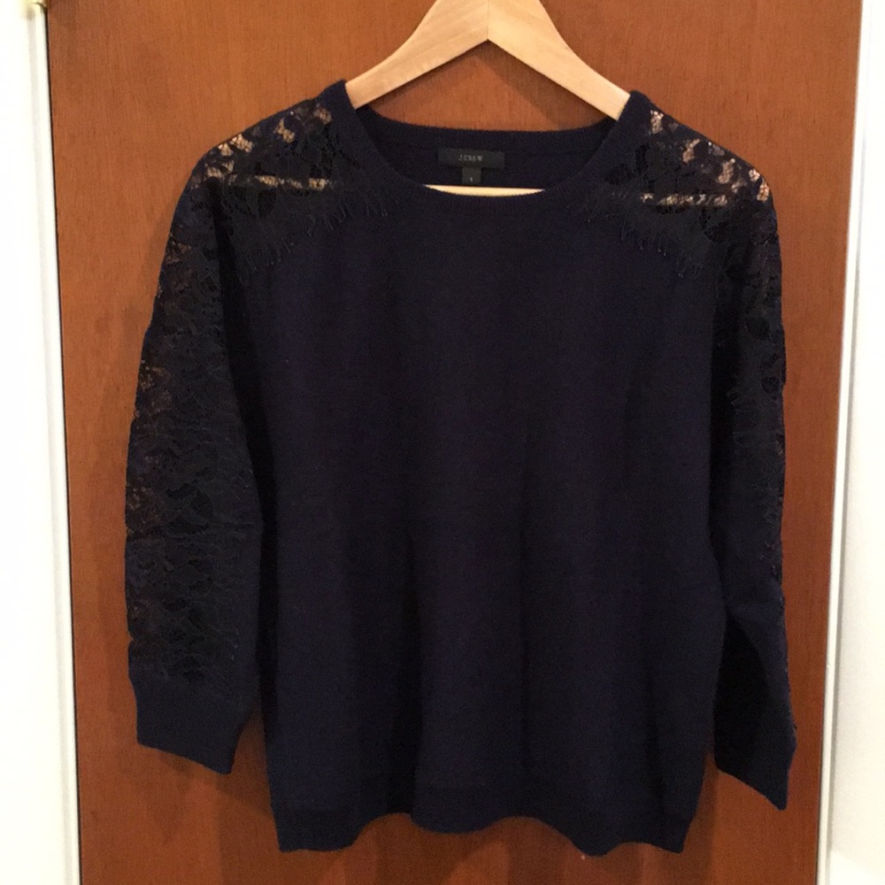 JCREW Crewneck Sweater with Edged Lace - Picture 2 of 2